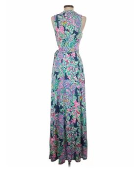 Lilly Pulitzer Navy Sleeveless Floral Maxi with Pink & Green Accents